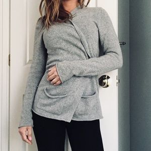 Open-Front Gray Cardigan with Pockets